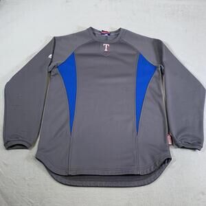 Texas Rangers Shirt Mens Medium Gray‎ Long Sleeve Warm Up Style Pullover MLB